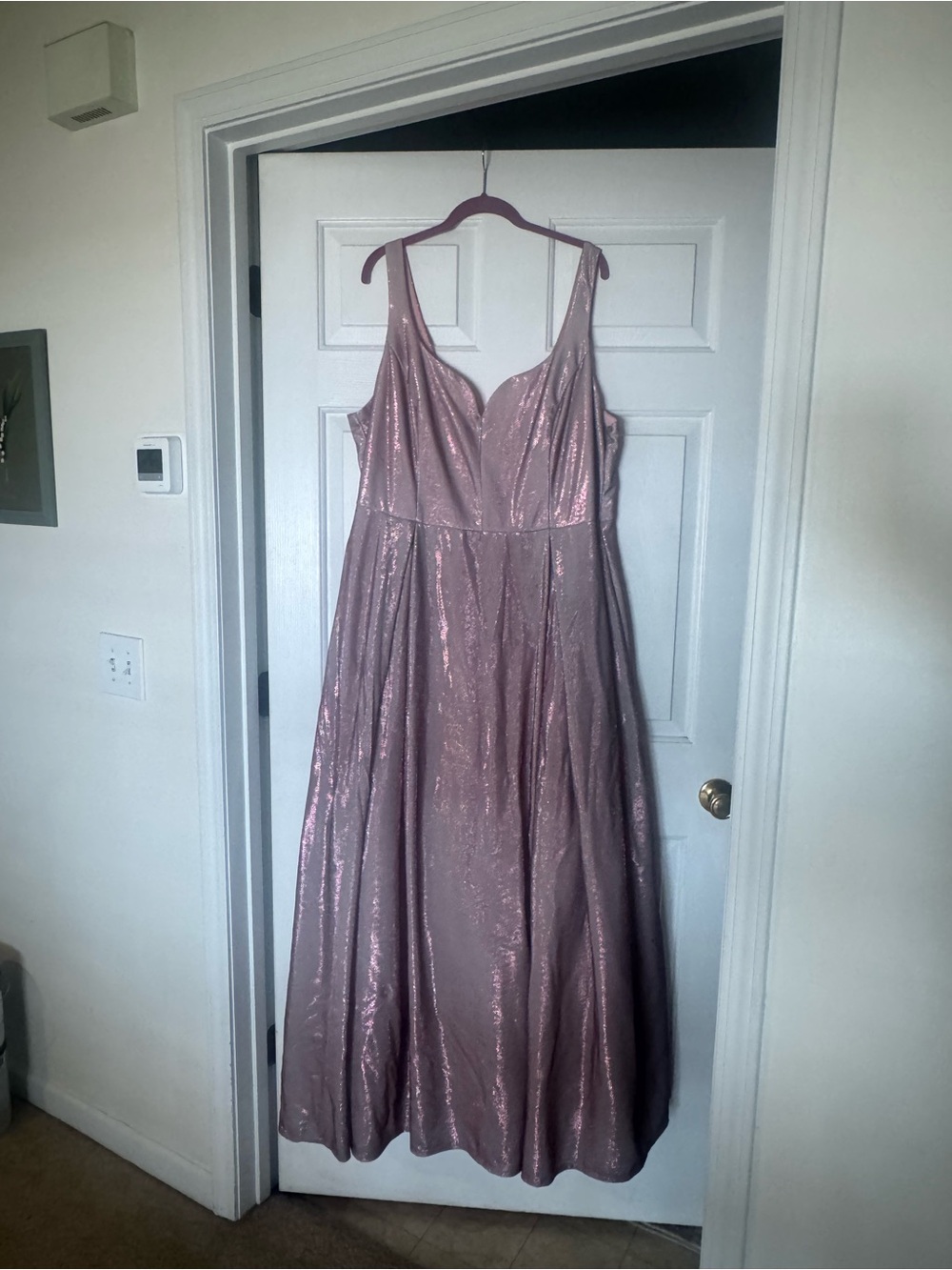 B Darlin Shimmery Rose Pink V-Neck Prom Gown